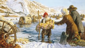 Мормонские пионеры пересекают озеро